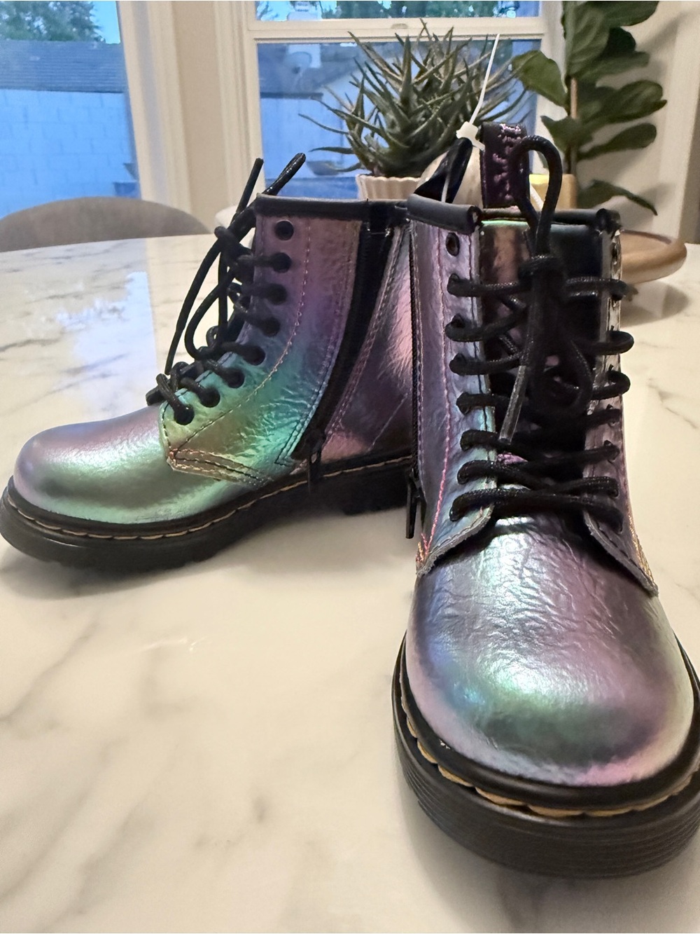 Dr. Martens Kids Iridescent Purple Green Lace-Up Boots